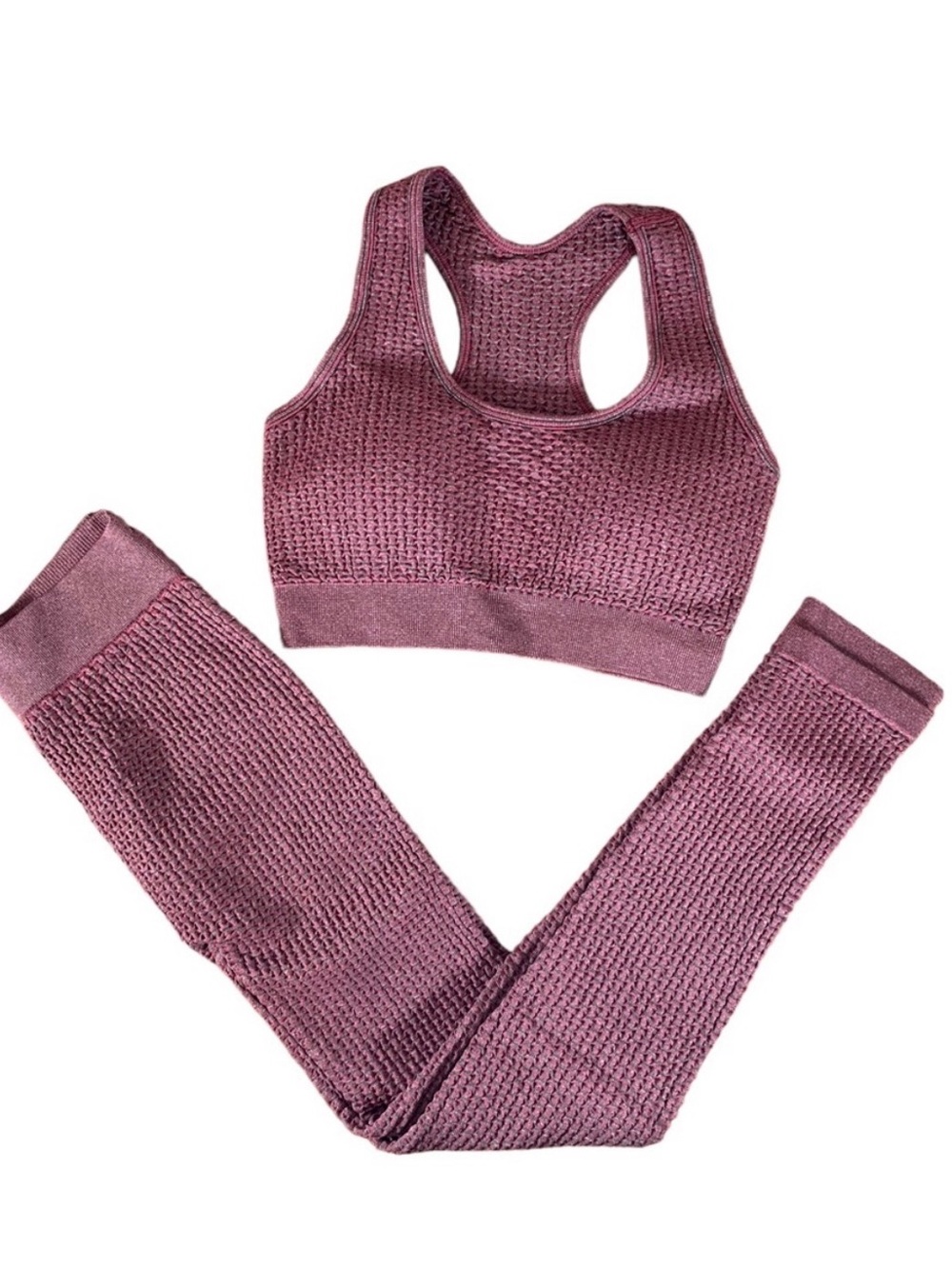 Seamless Ribbed Sports Bra & Legging Set - Dusty Mauve